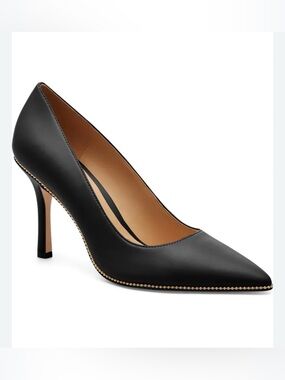 Coach Samantha Pointed Toe Pump Classic Black Stiletto Pump & Studded Gold Trim